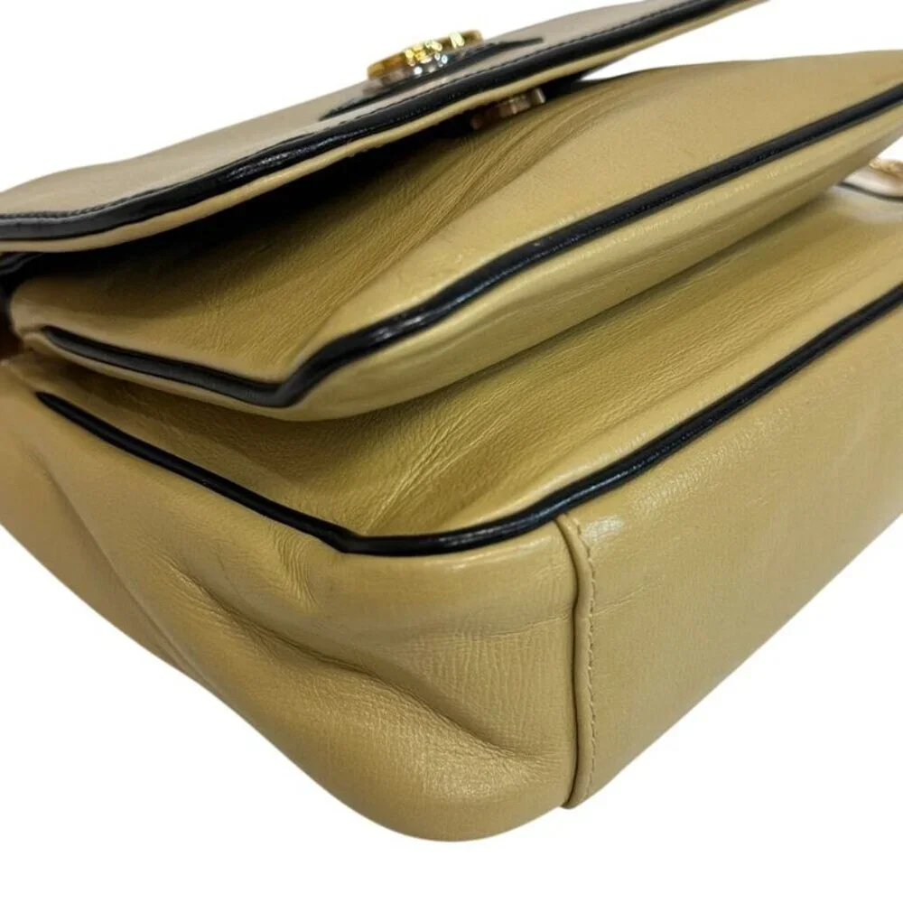 Gucci Chain Flap Interlocking Shoulder Bag Purse Beige Black - Picture 4 of 8